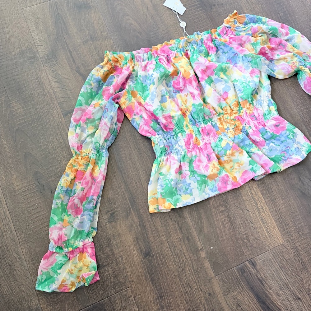 NWT WAYF Off the Shoulder Floral Watercolor Top | Large - Picture 6 of 8
